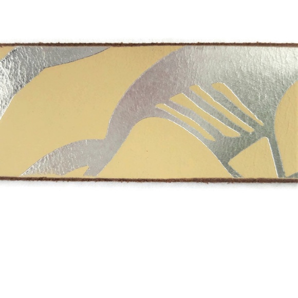 Armani Exchange Leather Pale Yellow Metallic Silver Belt Silver Tone Buckle L main image 6